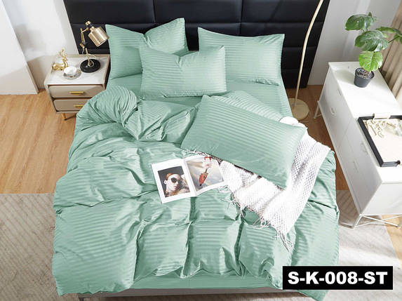 Однотонний Страйп-сатин смужка ніжно зелений 220см у рулоні (50 м) щільна натуральна 100% бавовняна тканина для постільної білизни, фото 1