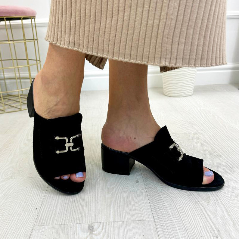 Сабо жіночі замшеві чорні на підборах. 39 розмір, фото 1