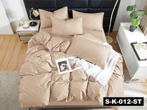 Однотонний бежевий страйп-сатин смужка 220 см у рулоні (50 м) щільна натуральна 100% бавовняна тканина для постільної білизни, фото 1