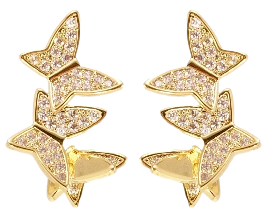 Сережки Xuping QQMM Позолота 14K пусети "Метелики з цирконієм"