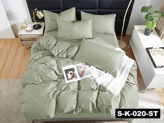 Однотонний Страйп-сатин смужка хакі 220 см у рулоні (50 м) щільна натуральна 100% бавовняна тканина для постільної білизни, фото 1