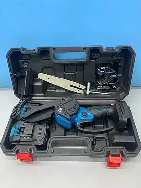 Безщіткова акумуляторна ланцюгова мініпила 6 inch Electric SAW BLUE кейсом/2 акумулятора 4 А/год 8644 RTS YU227, фото 4