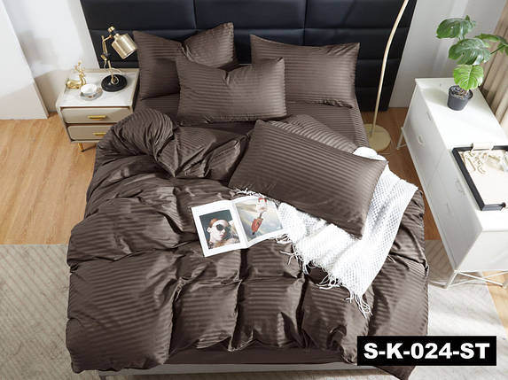 Однотонний Страйп-сатин смужка 220 см коричневий у рулоні (50 м) щільна натуральна 100% бавовняна тканина для постільної білизни, фото 1