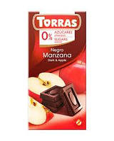 Шоколад чорний без цукру, без глютену TORRAS з яблуком 52%, 75 г( 40 шт ящик)
