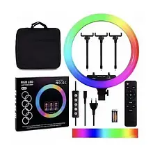 Кільцева LED-лампа RGB MJ18 45 см 3 кріплення + пульт і сумка, Лампа-кільце для фото YU227