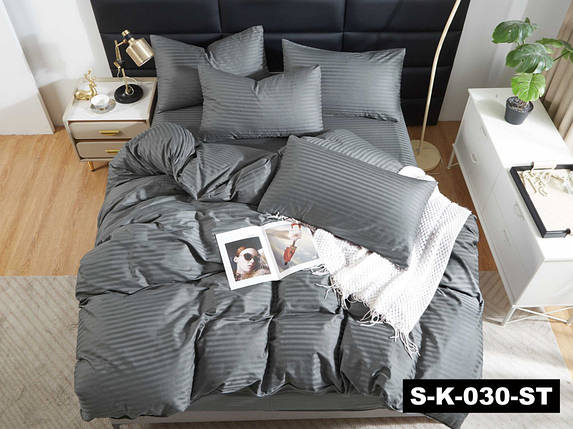 Однотонний Страйп-сатин смужка сірий графіт 220 см у рулоні (50 м) щільна натуральна 100% бавовняна тканина для постільної білизни, фото 1