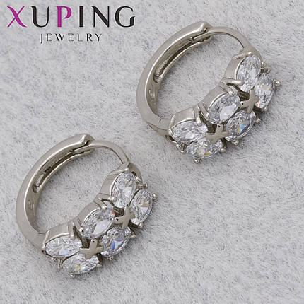 Серьги женские фирма Xuping Jewelry родий кольцо конго с переливающимися кристаллами диаметр кольца 15 мм, фото 1