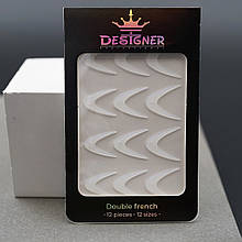 Силіконові трафарети (молди) для френча та дизайну нігтів на верхніх формах Дизайнер, 12 шт./уп мікс розмірів Double french - E