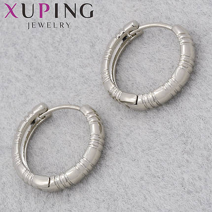 Серьги женские фирма Xuping Jewelry родий кольцо конго ребристые с узорами диаметр кольца 18 мм, фото 1