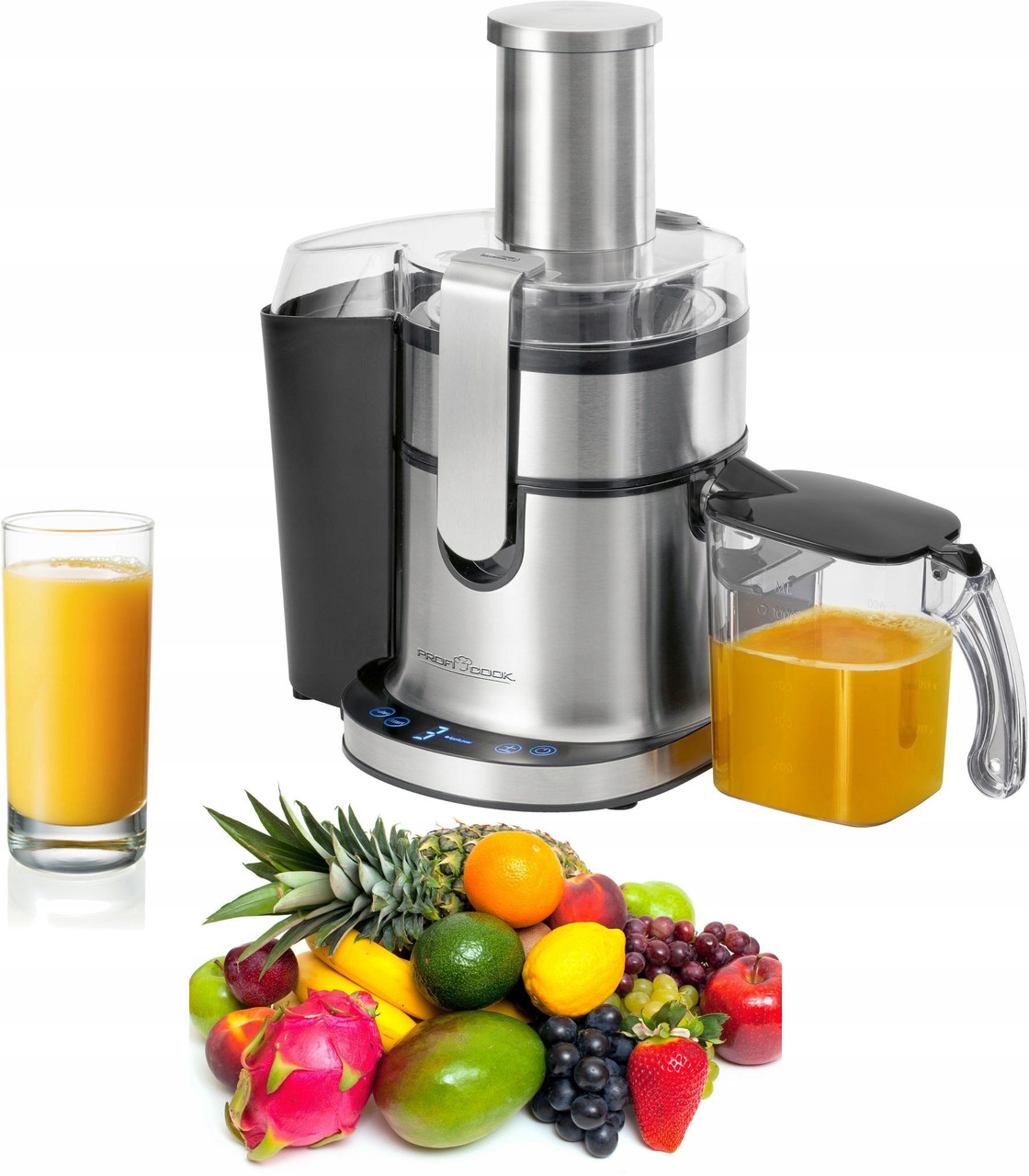 Соковижималка центробіжна ProfiCook PC-AE 1156 — 800 Вт, 5 швидкостей, 18 000 об/хв, корпус з нержавіючої сталі, 1 л для соку, 1,8