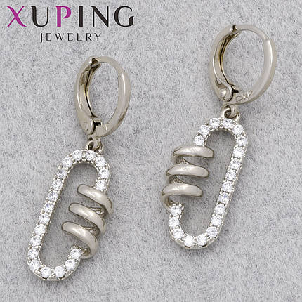 Серьги женские фирма Xuping Jewelry родий кольцо конго трубочки с белыми кристаллами диаметр кольца 10 см, фото 1