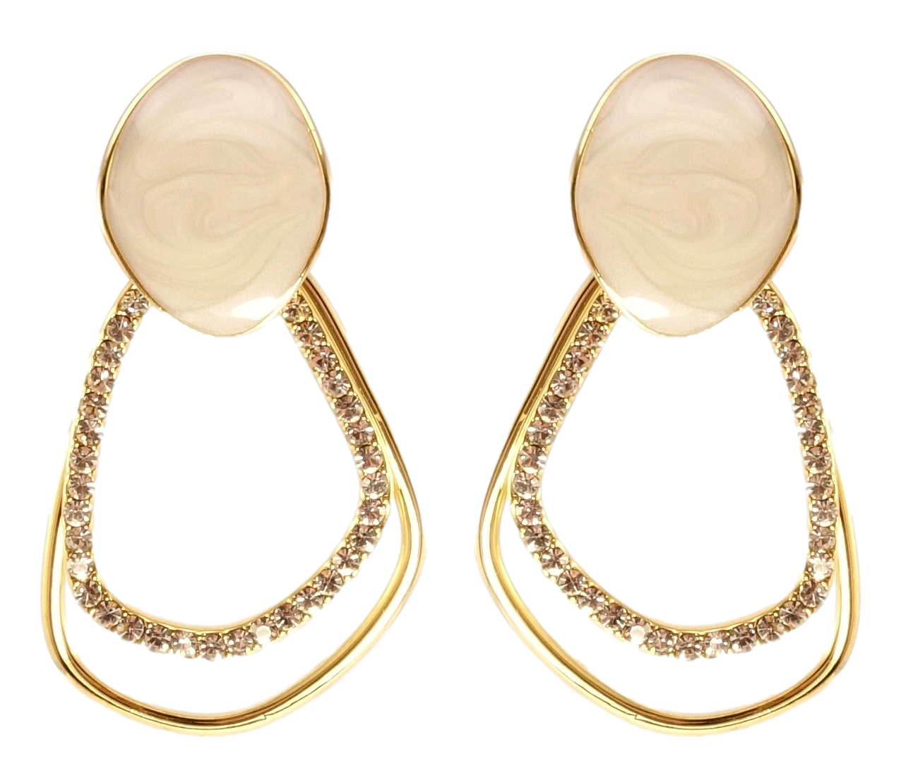 Сережки Xuping QQMM Позолота 14K пусети "Фігурні петельки з цирконієм та перламутровим фарбуванням"