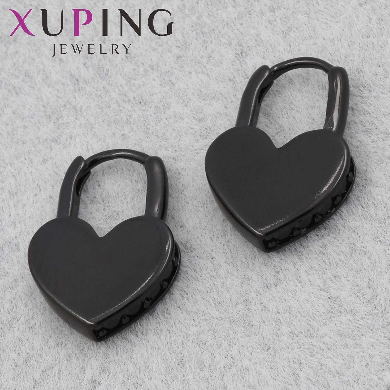 Серьги женские фирма Xuping Jewelry родий кольцо конго черного цвета замочки сердечки размер 17х11 см