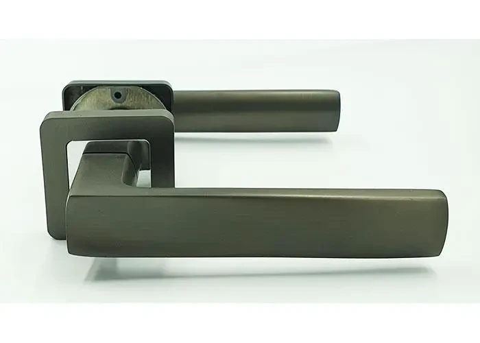 Дверні ручки на розетці TRION LIBERA 74 AL-AL MBN/CP (графіт із хромовою вставкою), фото 1