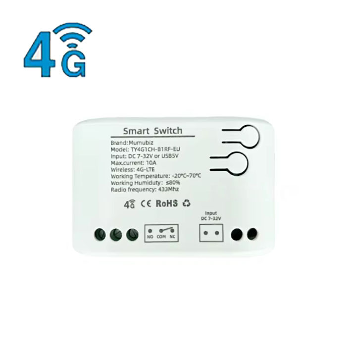 4G + 433МГц GSM реле 5-32V 1 канал з дистанційним керуванням електрообладнанням APP TUYA, Mumubiz TY4G1CH