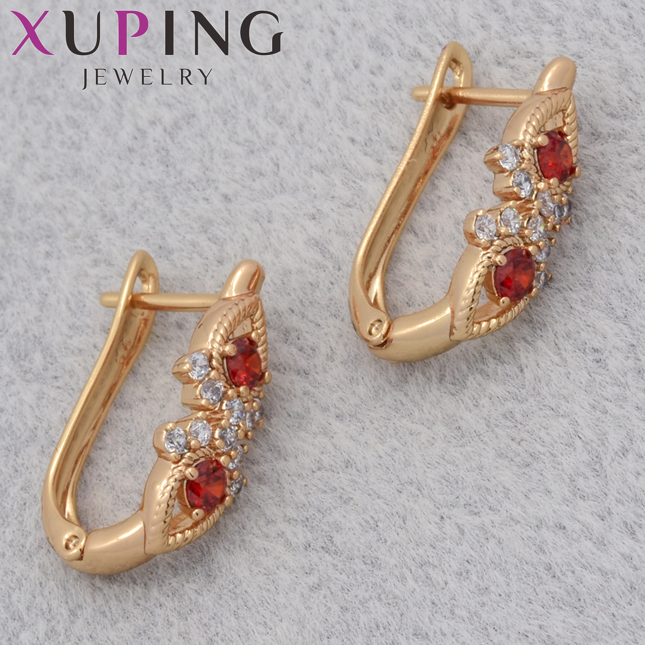 Серёжки женские позолота 18K Xuping Jewelry английская застёжка с разноцветными стразами размер 20х7 мм