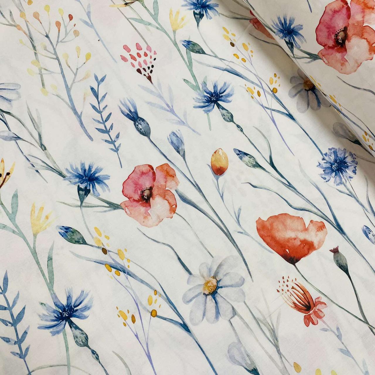 Тканина поплін DIGITAL квітковий принт на білому (ТУРЦІЯ шир. 2,4 м) (R-N-0834), фото 1