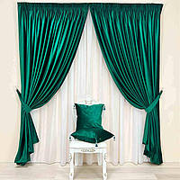 Оксамитові(велюрові) однотонні штори турецької якості. Колір:темно-зелений(бутилочний)