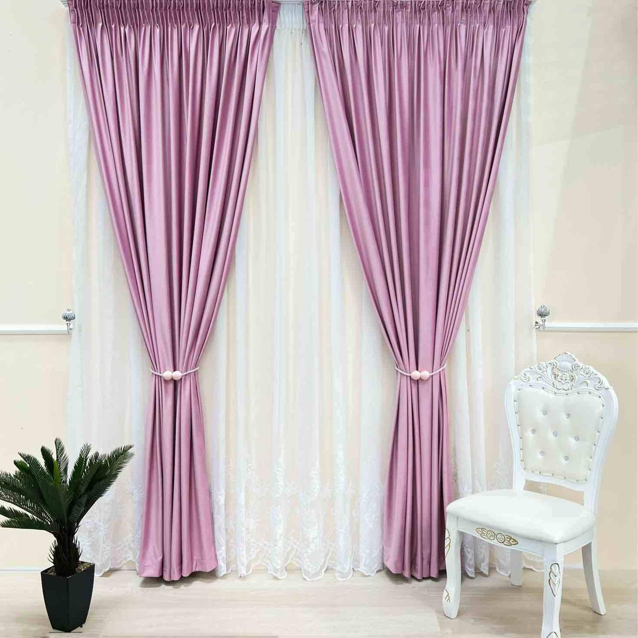 Оксамитові(велюрові) однотонні штори турецької якості. Колір:рожевий, фото 1