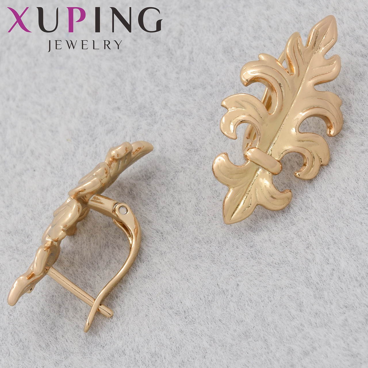 Серёжки женские позолота 18K Xuping Jewelry английская застёжка листочки с узорами размер 26х14 мм