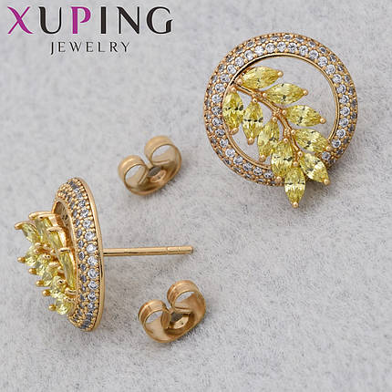 Серёжки женские Xuping Jewelry медицинское золото гвоздики пуссеты с камнями сваровски размер 14х16 мм, фото 1