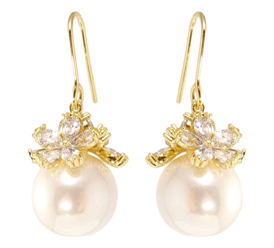 Сережки Xuping QQMM Позолота 14K пусети "Перлини під квітковим куполом"