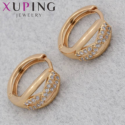 Серёжки Xuping Jewelry медицинское золото 18К кольцо конго восьмёрочки с белыми стразами диаметр кольца 15 мм, фото 1
