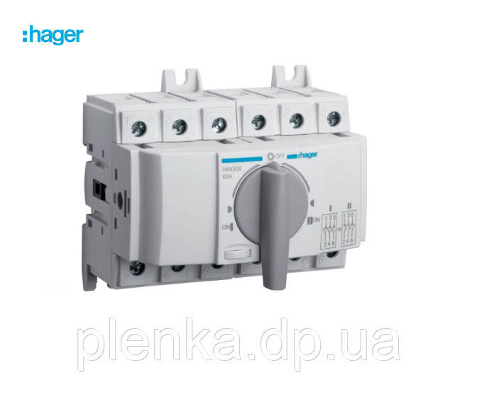 Перемикач Hager HIM306 I-0-II 400/690В 63А 3 полюси 6 місць