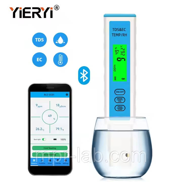 Портативний аналізатор TDS/EC/RH вологість/TEMP BLE-EC01 з функцією bluetooth, ATC