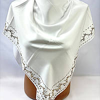 Біла хустка в церкву на хрестини. Натуральна шовкова хустка для вінчання в храм Молочний
