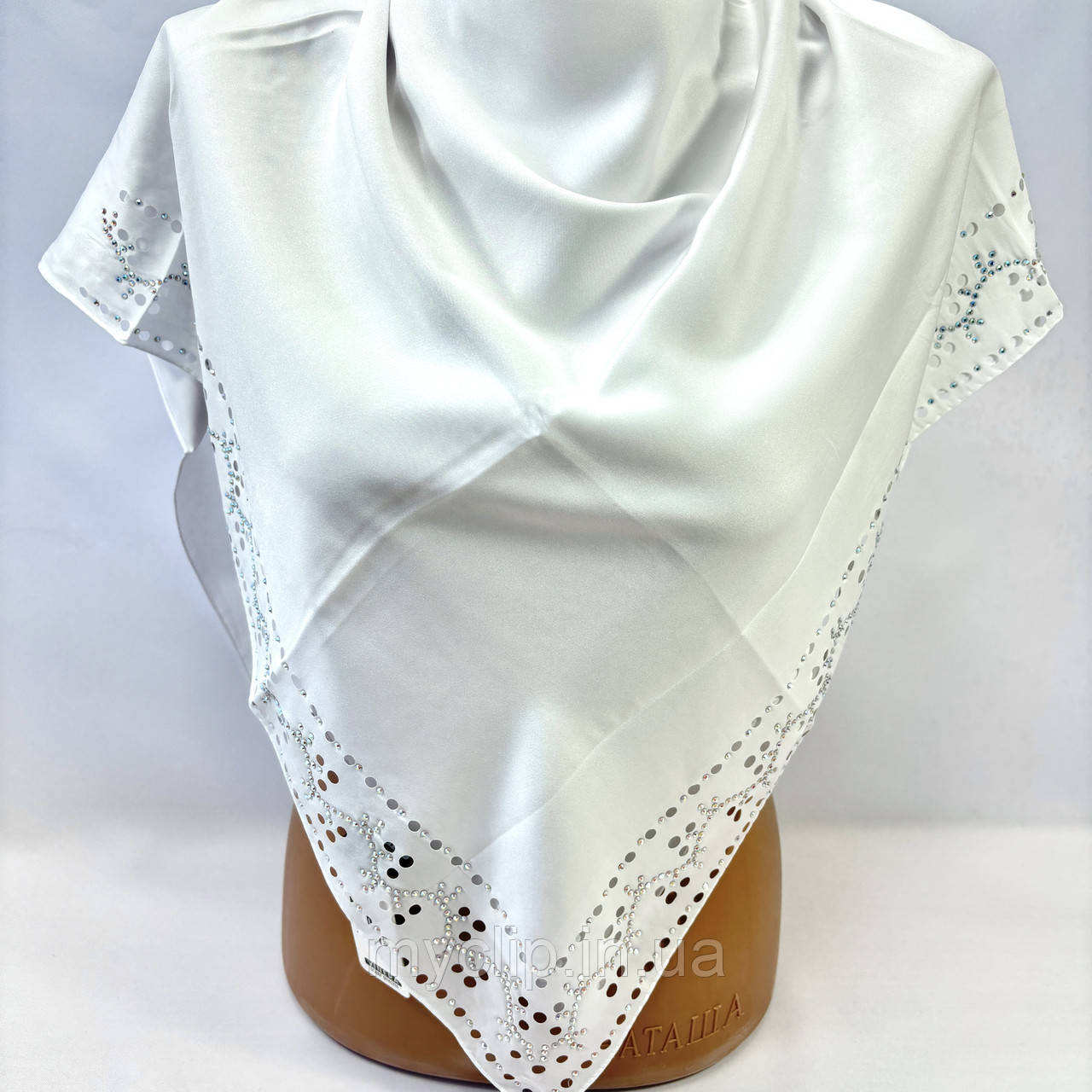 Біла хустка в церкву на хрестини. Натуральна шовкова хустка для вінчання в храм, фото 1