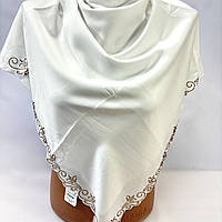 Біла хустка на хрестини на голову в церкву. Шовкова турецька хустка для нареченої на вінчання Молочний