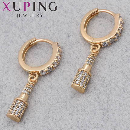 Серёжки Xuping Jewelry медицинское золото 18К кольцо конго с белыми стразами и висюльками диаметр кольца 12 мм, фото 1