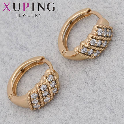 Серёжки Xuping Jewelry медицинское золото 18К кольцо конго с белыми камушками диаметр кольца 15 мм, фото 1