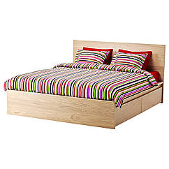 MALM Каркас ліжка, висота, 4 ємності, дубовий шпон × білий, Luröy 890.274.21