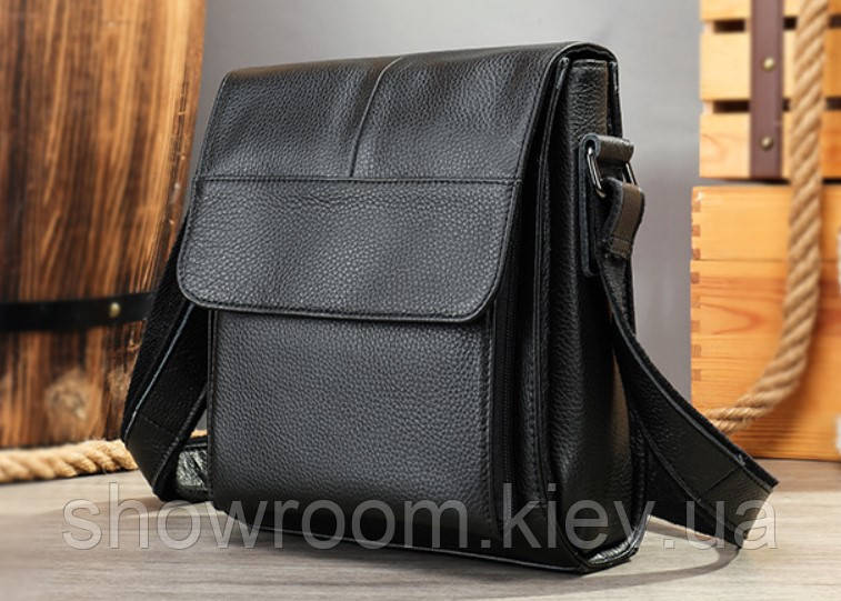 Сумка шкіряна чоловіча середніх розмірів Leather Collection (7433) чорна