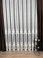 Тюль на основі бамбука з вишивкою по низу. Колір: молочний