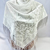 Оксамитова біла хустка для хрещення в церкву. Турецька натуральна хустка на весілля для нареченої