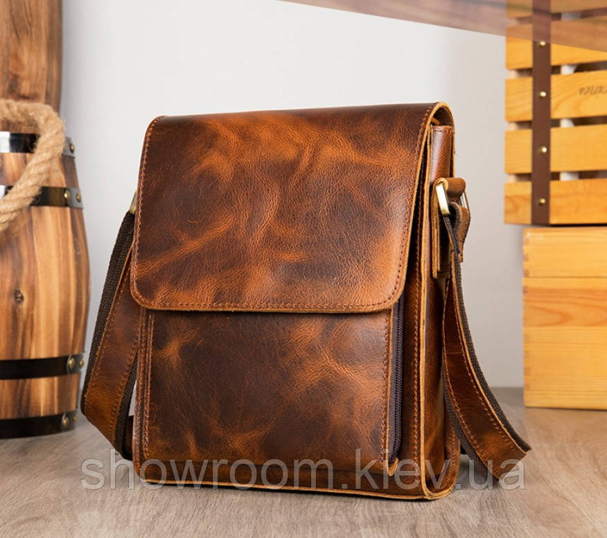 Сумка шкіряна чоловіча середніх розмірів Leather Collection (7433) коричневий