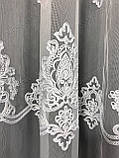 Тюль на основі бамбука з красивою вишивкою. Колір: Білий, фото 7