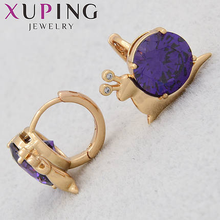Серёжки Xuping Jewelry медицинское золото 18К кольцо конго улитка с фиолетовыми камнями диаметр кольца 15 мм, фото 1