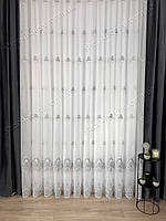 Тюль на основі бамбука з красивою вишивкою. Колір: сірий