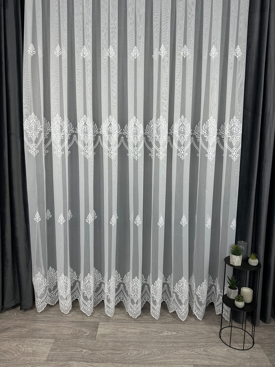 Тюль з красивим візерунком на основі бамбука. Колір: Білий, фото 1