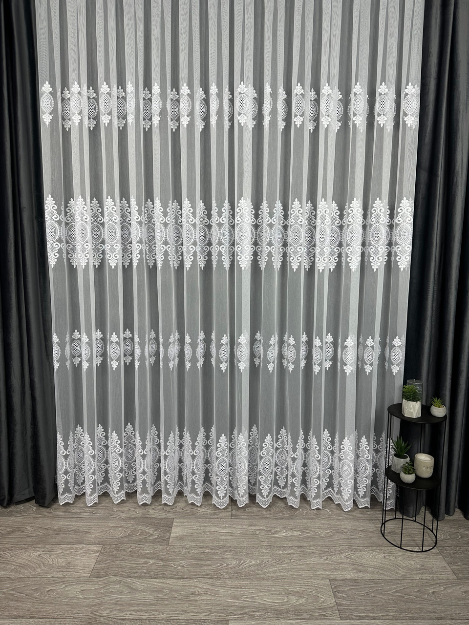 Тюль з красивим візерунком на основі бамбука. Колір: Білий, фото 1