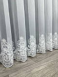 Тюль на бамбуковій основі з шеніловою вишивкою. Колір: білий, фото 5