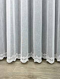 Тюль на основі льону з гарною вишивкою по низу. Колір: молочний, фото 6
