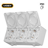 Розетка зовнішня потрійна із заземленням сіра VIDEX BINERA IP65