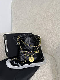 Жіноча сумка Chanel 22 Mini Black шкіра чорна 1 відділення ремінець ланцюжок Шанель
