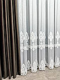 Тюль на бамбуковій основі з красивою вишивкою. Колір: молочний, фото 2