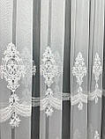 Тюль на бамбуковій основі з красивою вишивкою. Колір: молочний, фото 5